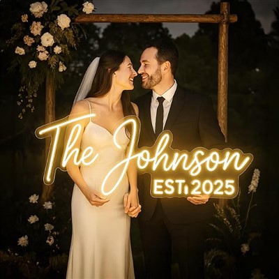 Cartel de neón para fotomatón de voda